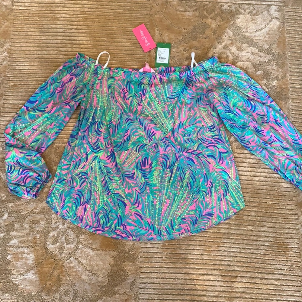 Lilly Pulitzer Adria silk top pink sunset cocoa